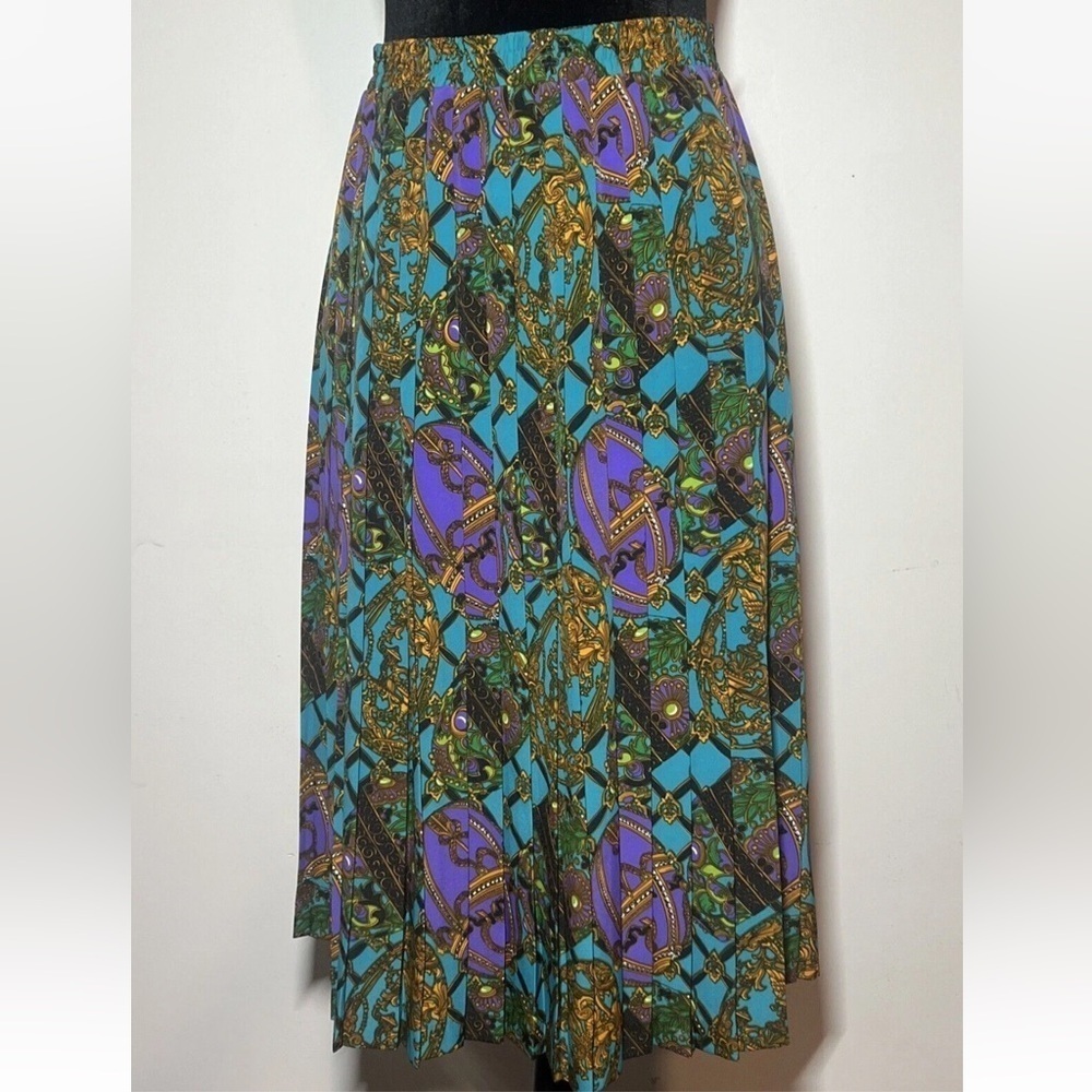 Vintage Pleated Midi A Line Skirt abstract Glam Design Andrea Gayle Size 6